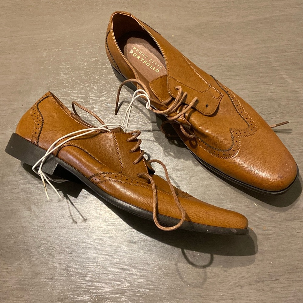 Perry Ellis Portfolio Tan Brown Dress Shoes